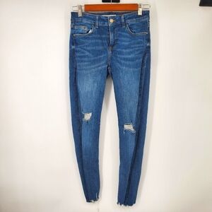 Zara Pants Womens 4 Distressed Jeans Ankle Low Rise Stretch